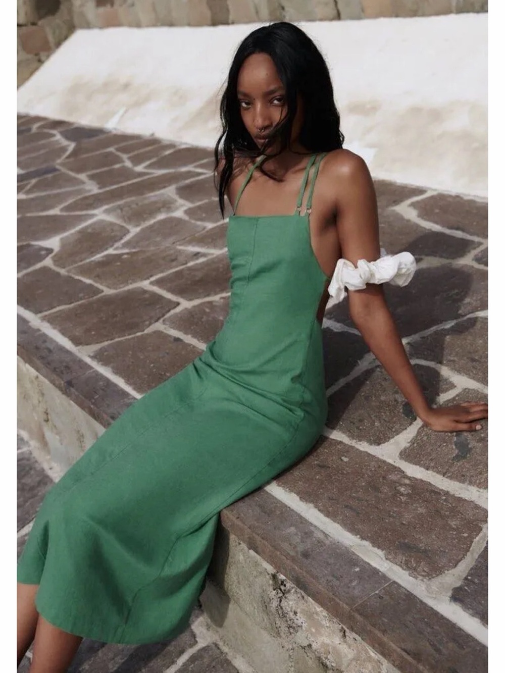 Zara Linen Blend Strappy Midi Dress